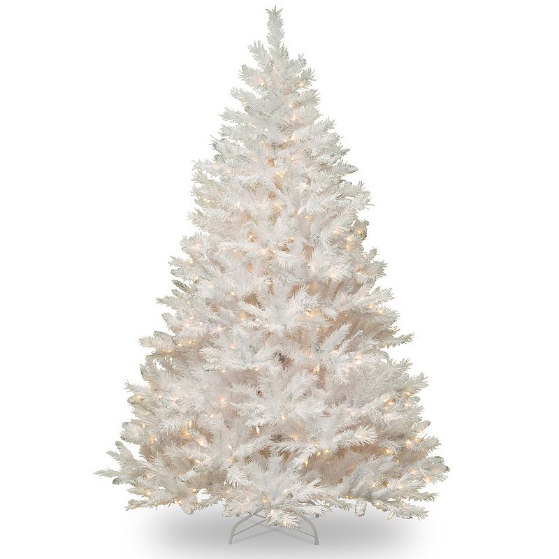 National Tree 7' Winchester White Pine Hinged Tree with Silver Glitter and 450 Clear Lights