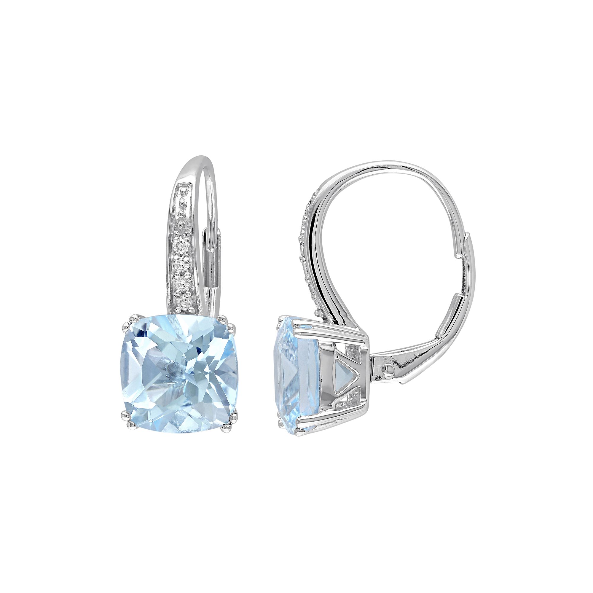 Sky Blue Topaz & Diamond Accent 10k White Gold Drop Earrings, Womens