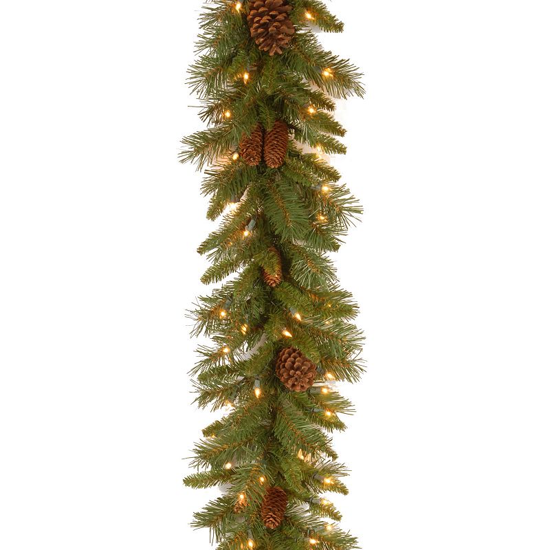 National Tree Company Pre-Lit Artificial Christmas Garland  Green  Evergreen  White Lights  Decorated With Pine Cones  Plug In  Christmas Collection  9 Feet