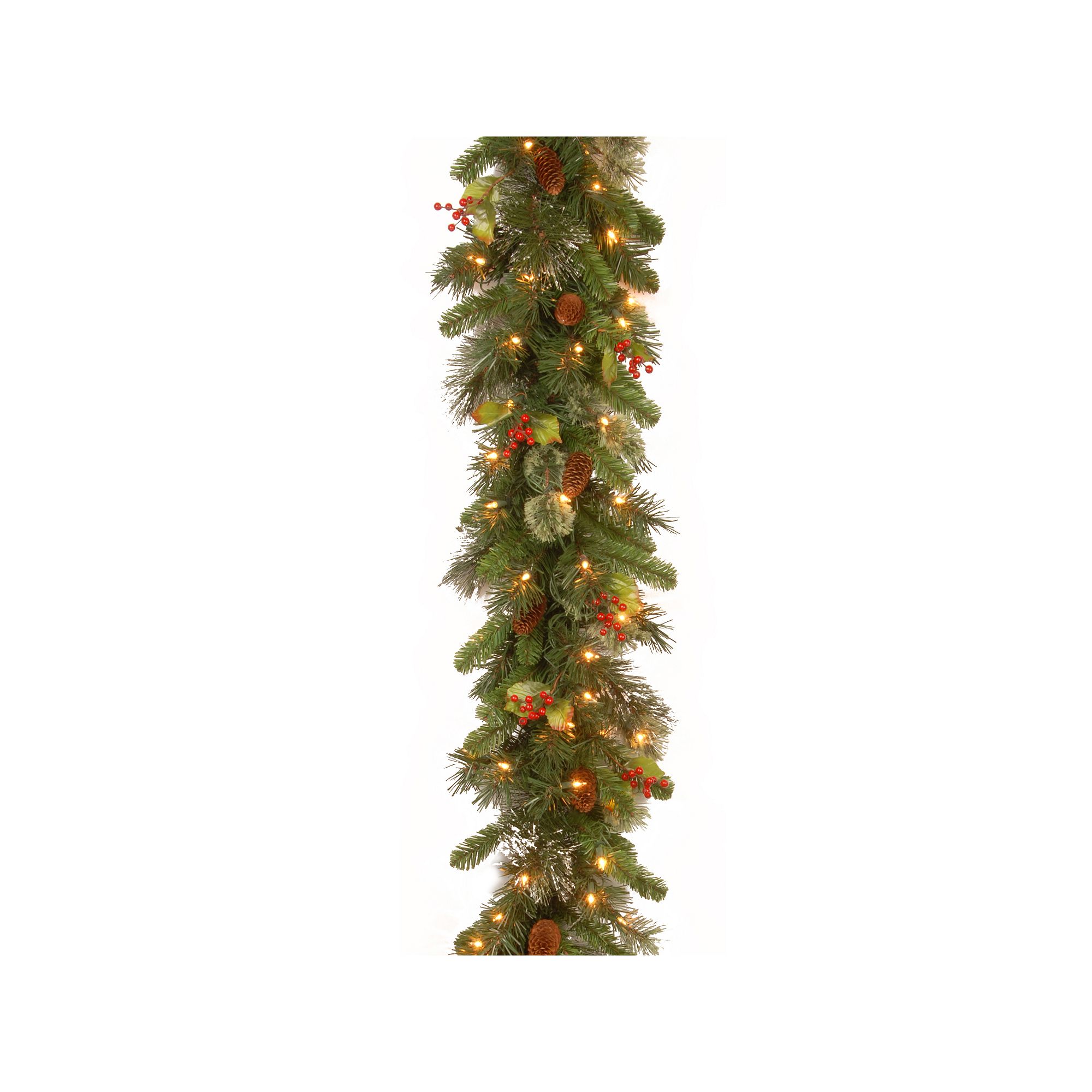 9-ft. Pre-Lit Berry, Pine Cone & Snowflake Garland, Green