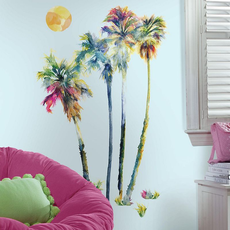 Watercolor Palm Trees Peel & Stick Giant Wall Decal, Multicolor