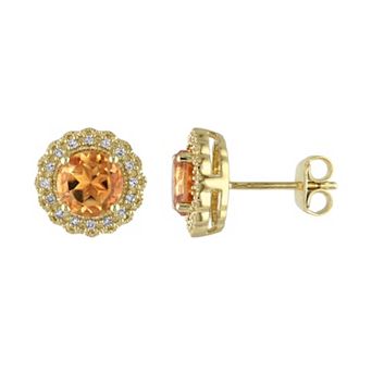 Stella Grace Sterling Silver Citrine & 1/10 Carat T.W. Diamond Halo Earrings