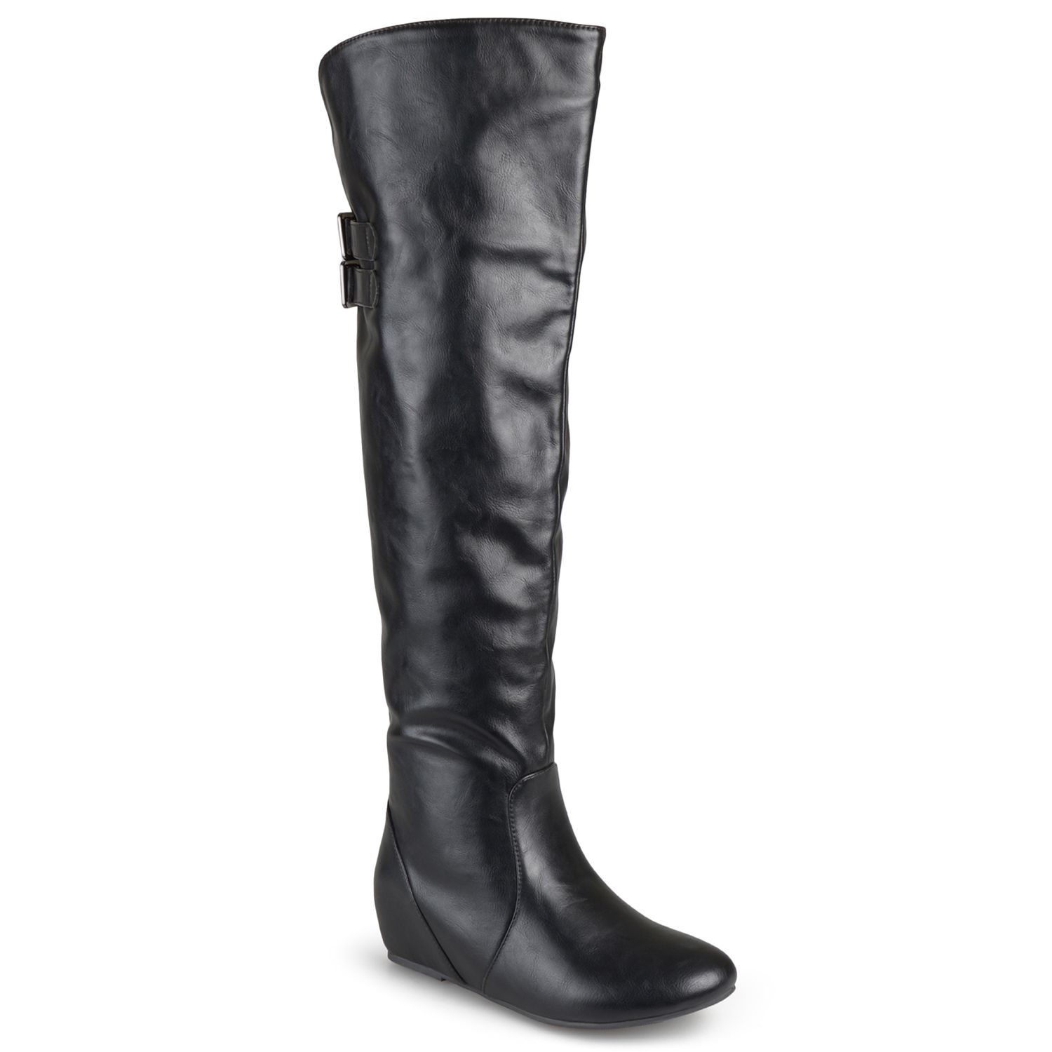 black wedge riding boots