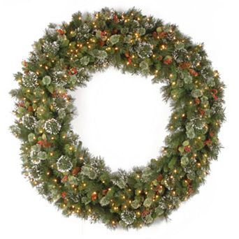 National Tree Company 60 in Pre-Lit Wintry Pinecone, Berry & Snowflake Pine Artificial Wreath