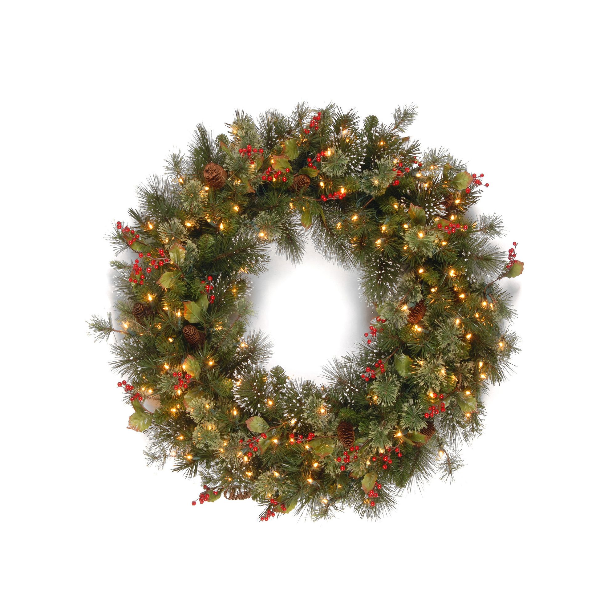 48-in. Pre-Lit Wintry Pine Artificial Wreath, Green