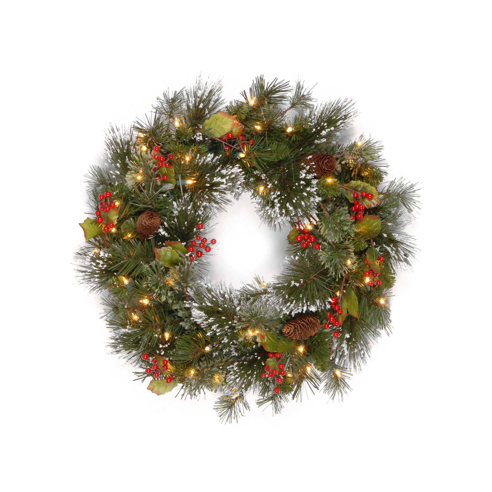 24-in. Pre-Lit Wintry Pinecone, Berry & Snowflacke Pine Artificial Wreath, 