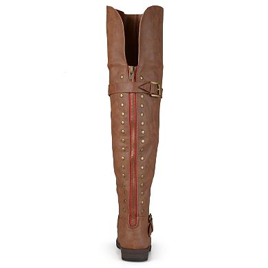 Journee Collection Kane Womens Studded Over-the-Knee Buckle Boots