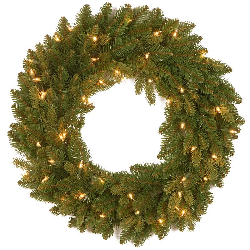 24-in. Pre-Lit Feel Real Avalon Spruce Artificial Wreath, Green