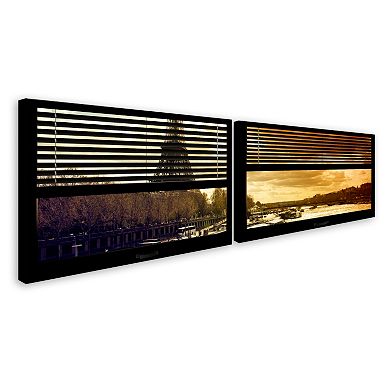 Trademark Fine Art ''Window View Paris At Sunset 3'' 2-pc. Framed Wall Art Set