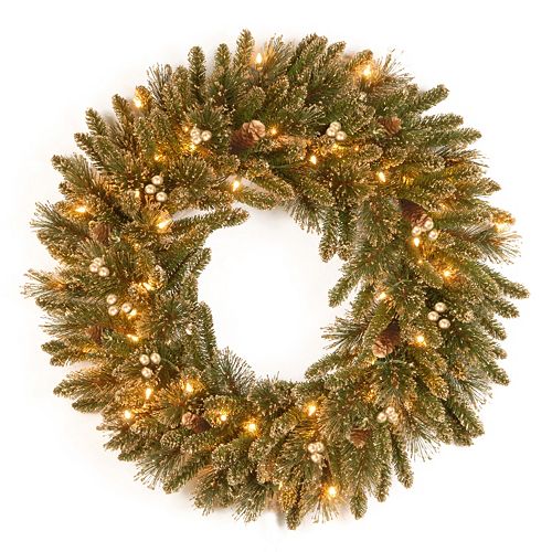 24-in. Pre-Lit Artificial Glitter Pine Wreath