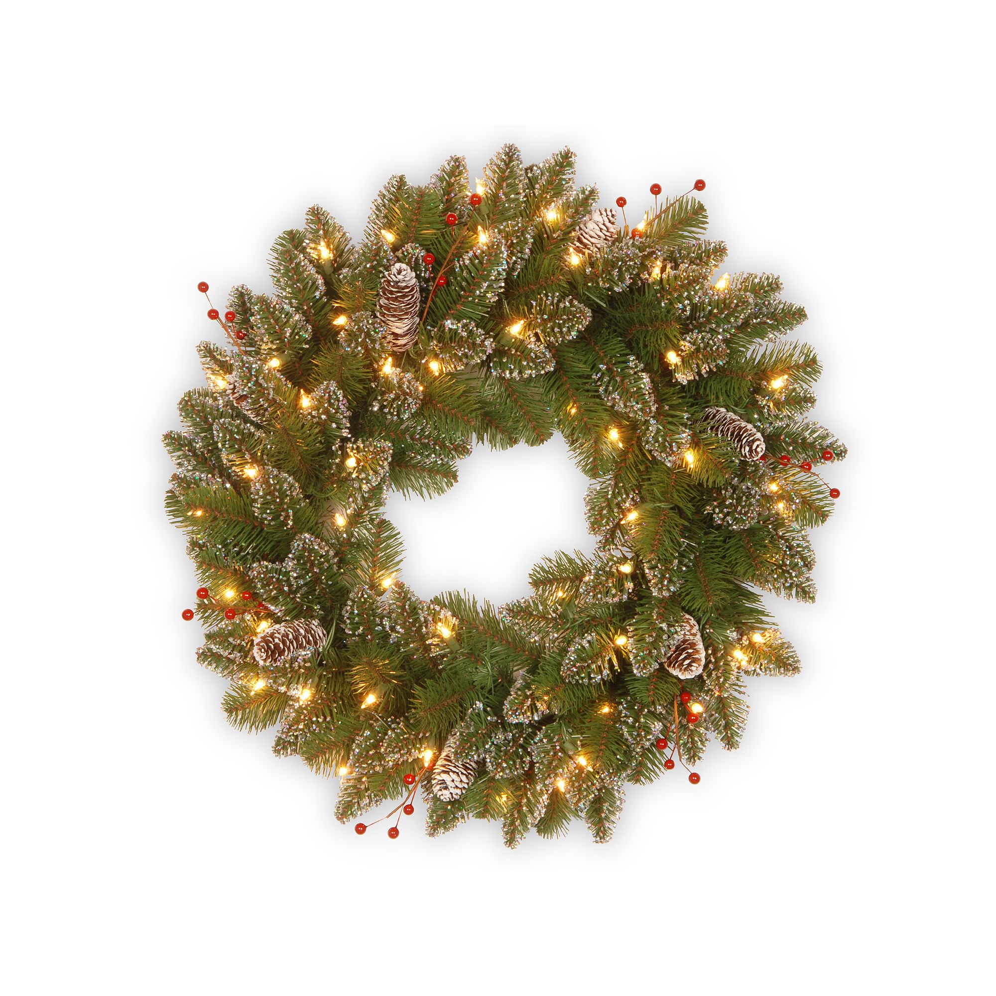 24-in. Pre-Lit Glitter Pinecone & Berry Mountain Spruce Wreath, Green
