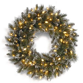 National Tree Company 24 in Pre-Lit LED Artificial Glitter Bristle Pine Wreath