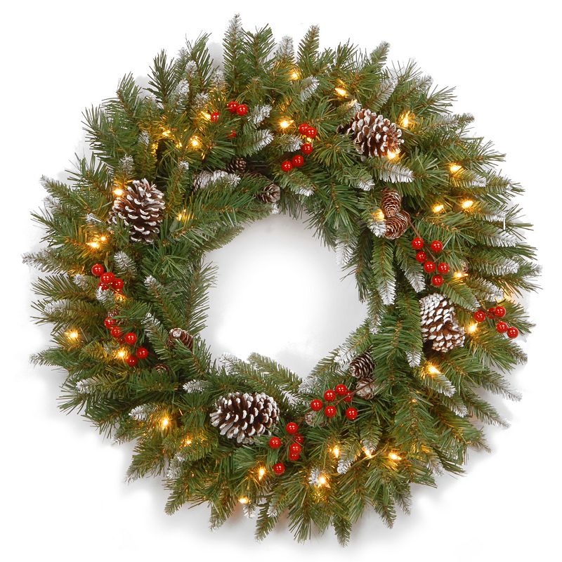 30-in. Pre-Lit Artificial Frosted Berry Wreath, Multicolor