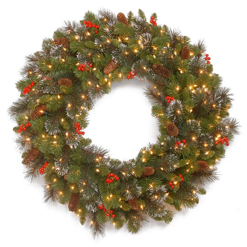 30-in. LED Artificial Bristle, Pinecone & Berry Crestwood Spruce Wreath, Gr