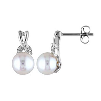 Stella Grace 10k White Gold Diamond Accent & Freshwater Cultured Pearl Earrings