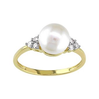 Stella Grace 10k Gold 1/8 Carat T.W. Diamond & Freshwater Cultured Pearl Ring