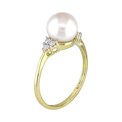 Stella Grace 10k Gold 1/8 Carat T.W. Diamond & Freshwater Cultured Pearl Ring
