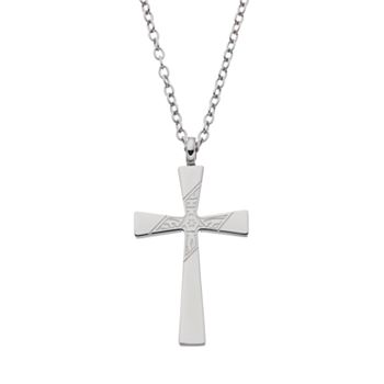 FOCUS FOR MEN Stainless Steel Cross Pendant Necklace