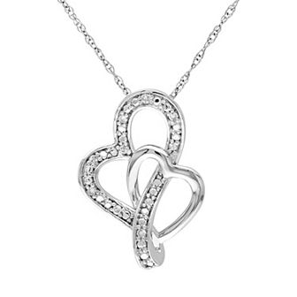 Stella Grace Diamond Accent 10k White Gold Double Heart Pendant Necklace