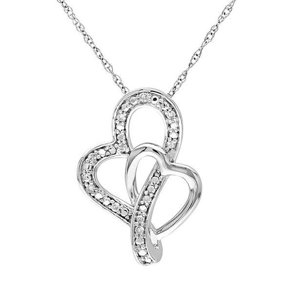 Stella Grace Diamond Accent 10k White Gold Double Heart Pendant Necklace
