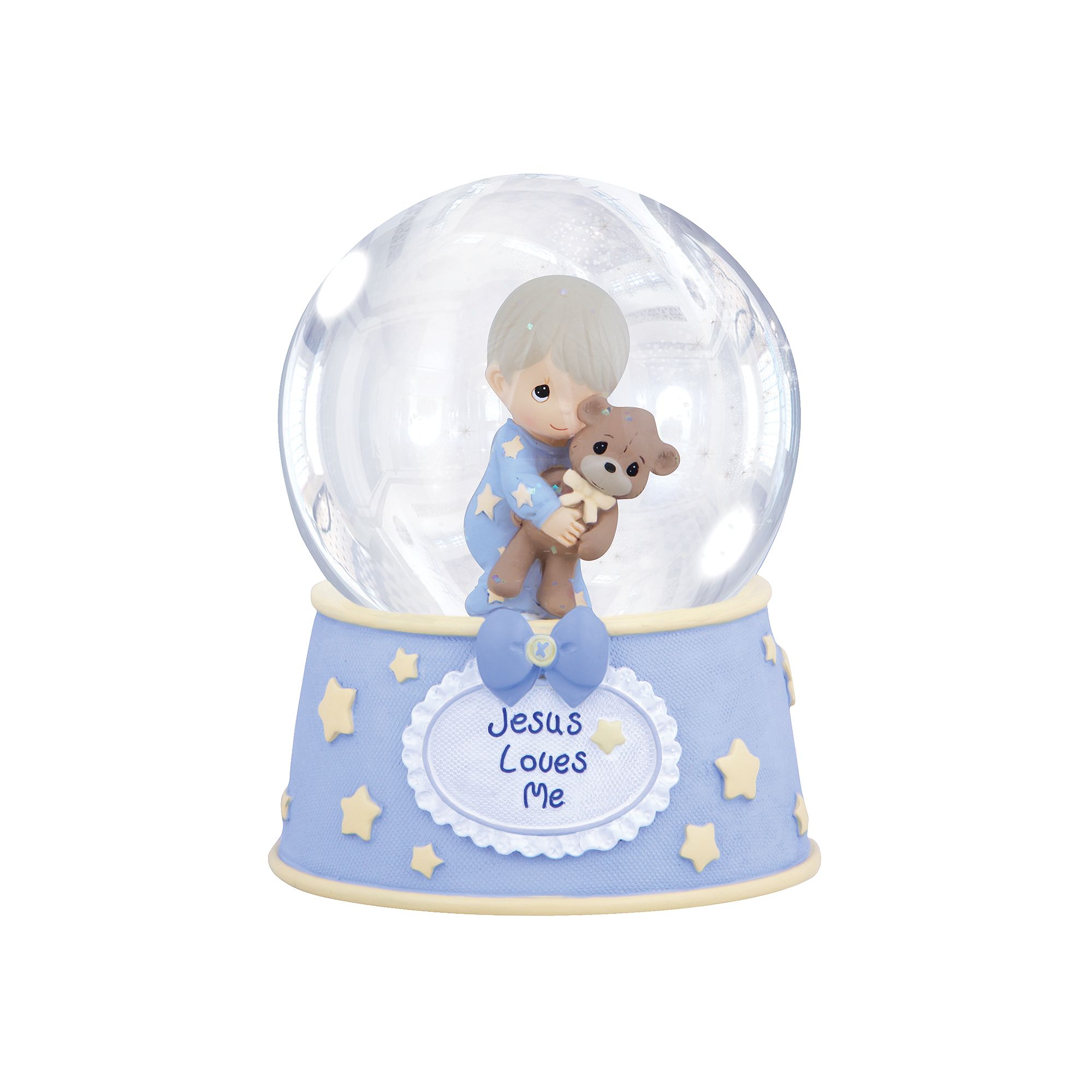 Precious Moments Jesus Loves Me Boy Holding Teddy Bear Musical Waterbal