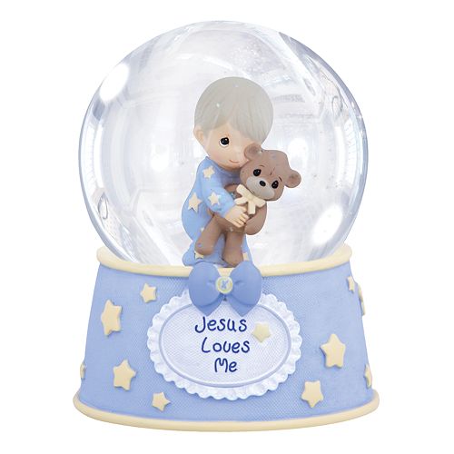 Precious Moments ”Jesus Loves Me” Boy Holding Teddy Bear Musical Waterball
