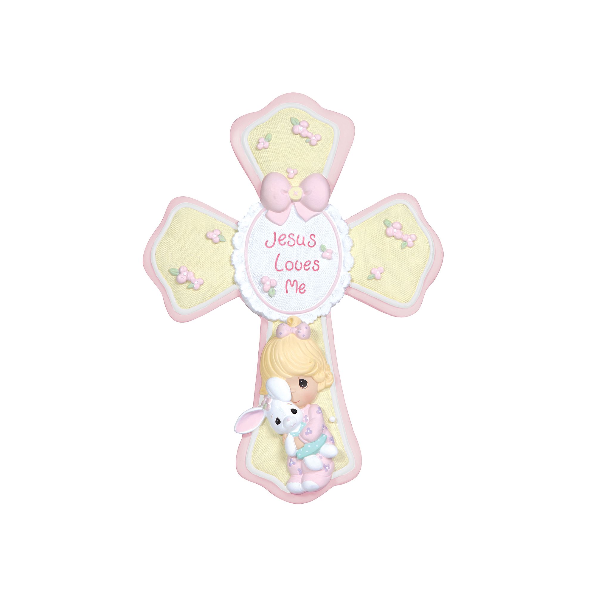 Precious Moments Jesus Loves Me Girl With Bunny Cross, Multicolor