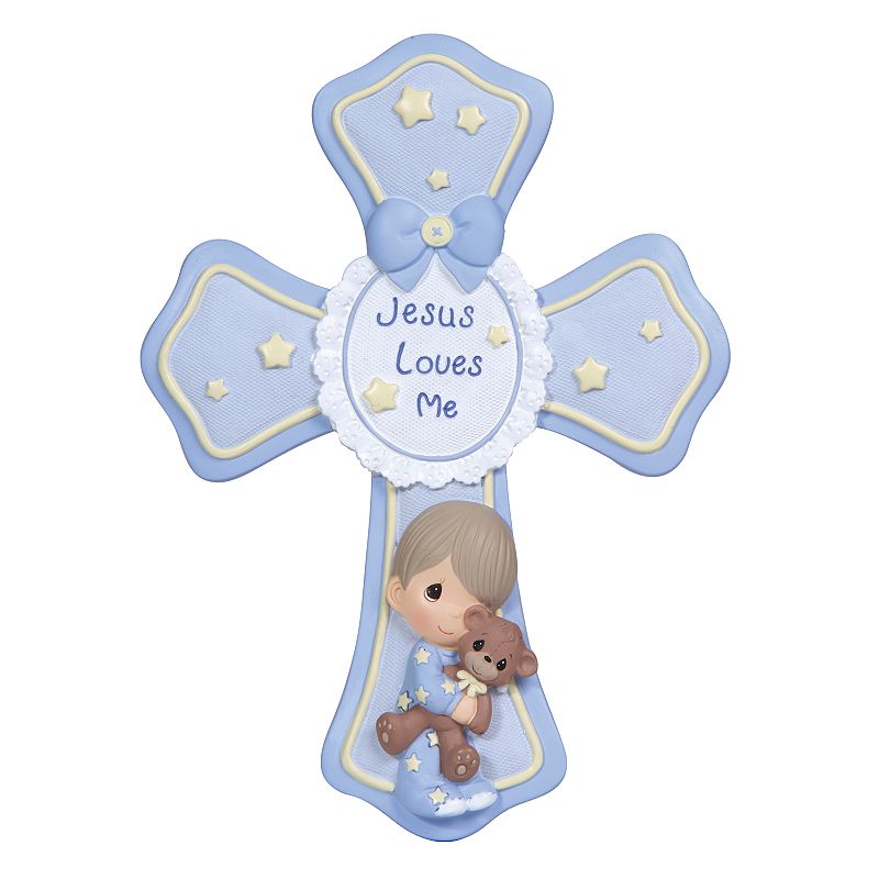 Precious Moments Jesus Loves Me Boy With Teddy Bear Cross Figurine, Mul