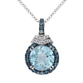 Stella Grace Sky Blue Topaz, London Blue Topaz & Diamond Accent Sterling Silver Halo Pendant Necklace