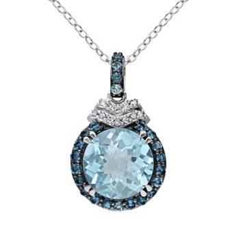 Stella Grace Sky Blue Topaz, London Blue Topaz & Diamond Accent Sterling Silver Halo Pendant Necklace