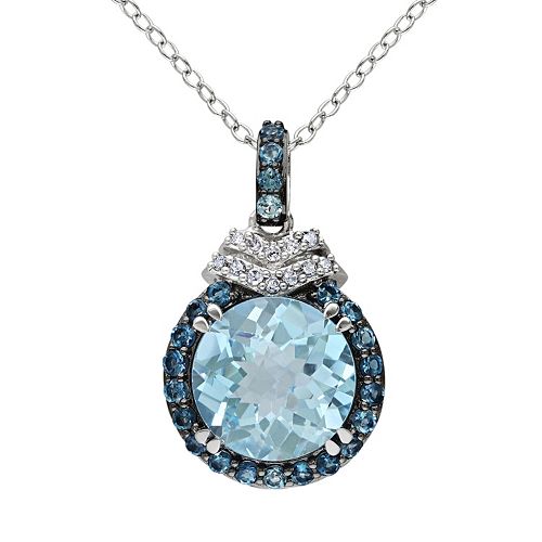 Sky Blue Topaz, London Blue Topaz & Diamond Accent Sterling Silver Halo