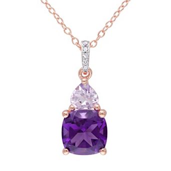 Stella Grace Amethyst, Rose de France Amethyst & Diamond Accent Sterling Silver Heart Pendant Necklace