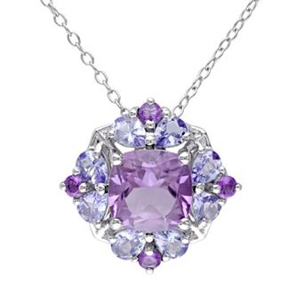Stella Grace Amethyst & Tanzanite Sterling Silver Flower Pendant Necklace