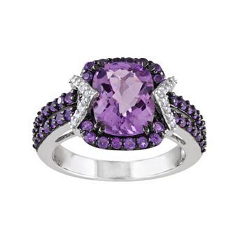 Stella Grace Amethyst, African Amethyst & 1/10 Carat T.W. Diamond Sterling Silver Halo Ring
