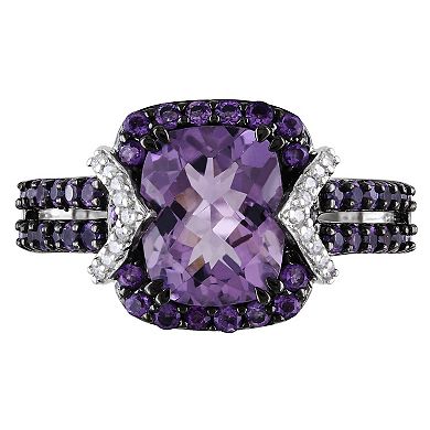 Stella Grace Amethyst, African Amethyst & 1/10 Carat T.W. Diamond Sterling Silver Halo Ring