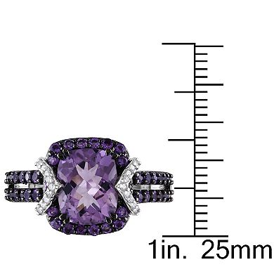 Stella Grace Amethyst, African Amethyst & 1/10 Carat T.W. Diamond Sterling Silver Halo Ring