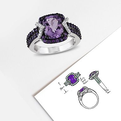 Stella Grace Amethyst, African Amethyst & 1/10 Carat T.W. Diamond Sterling Silver Halo Ring