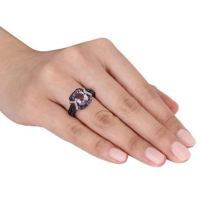 Stella Grace Amethyst, African Amethyst & 1/10 Carat T.W. Diamond Sterling Silver Halo Ring