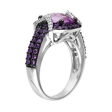 Stella Grace Amethyst, African Amethyst & 1/10 Carat T.W. Diamond Sterling Silver Halo Ring