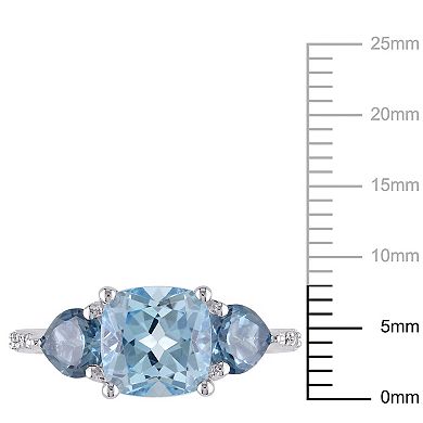 Stella Grace Sky Blue Topaz, London Blue Topaz & Diamond Accent Sterling Silver 3-Stone Ring