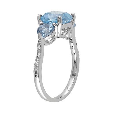 Stella Grace Sky Blue Topaz, London Blue Topaz & Diamond Accent Sterling Silver 3-Stone Ring