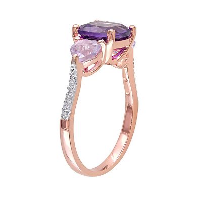 Stella Grace African Amethyst, Rose de France Amethyst & Diamond Accent Sterling Silver 3-Stone Ring