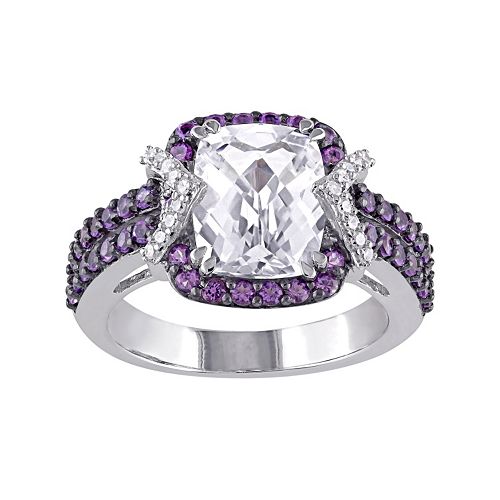 LabCreated White Sapphire, Amethyst & 1/10 Carat T.W. Diamond Sterling