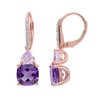 Stella Grace Amethyst, Rose de France Amethyst & Diamond Accent Sterling Silver Heart Drop Earrings
