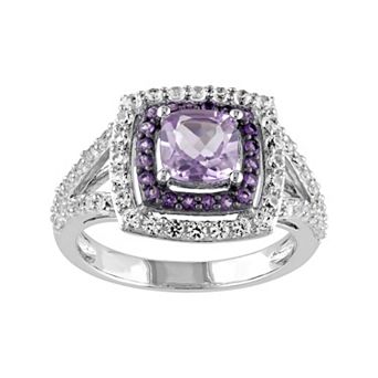 Stella Grace Sterling Silver Amethyst & White Sapphire Halo Ring