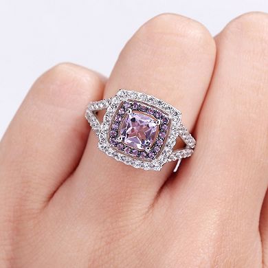 Stella Grace Sterling Silver Amethyst & White Sapphire Halo Ring