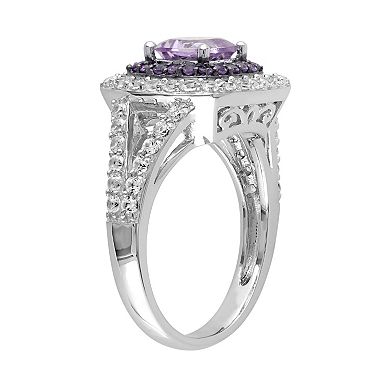 Stella Grace Sterling Silver Amethyst & White Sapphire Halo Ring