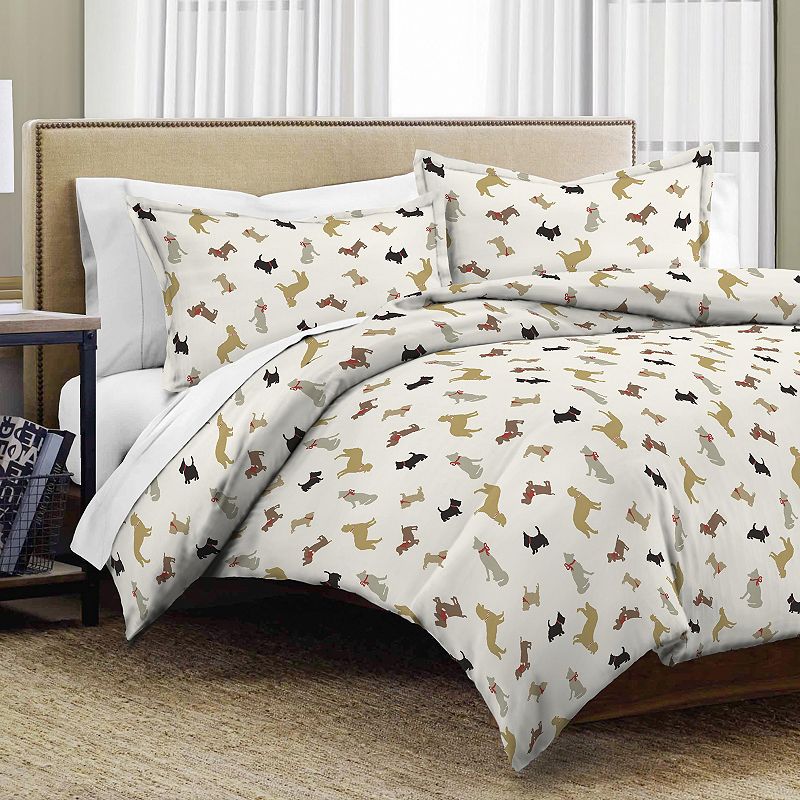 Pointehaven Winter Dogs Flannel Duvet Cover Set, Multicolor, Twin