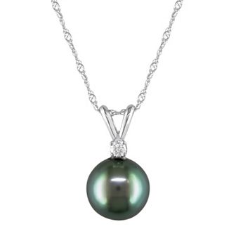 Stella Grace 14k White Gold Tahitian Cultured Pearl & Diamond Accent Pendant Necklace