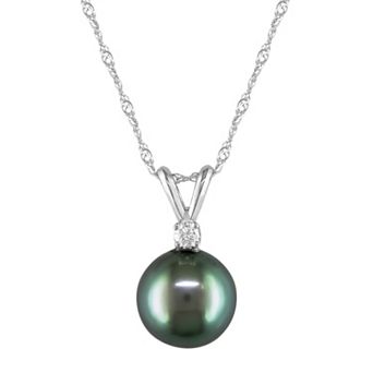 Stella Grace 14k White Gold Tahitian Cultured Pearl & Diamond Accent Pendant Necklace